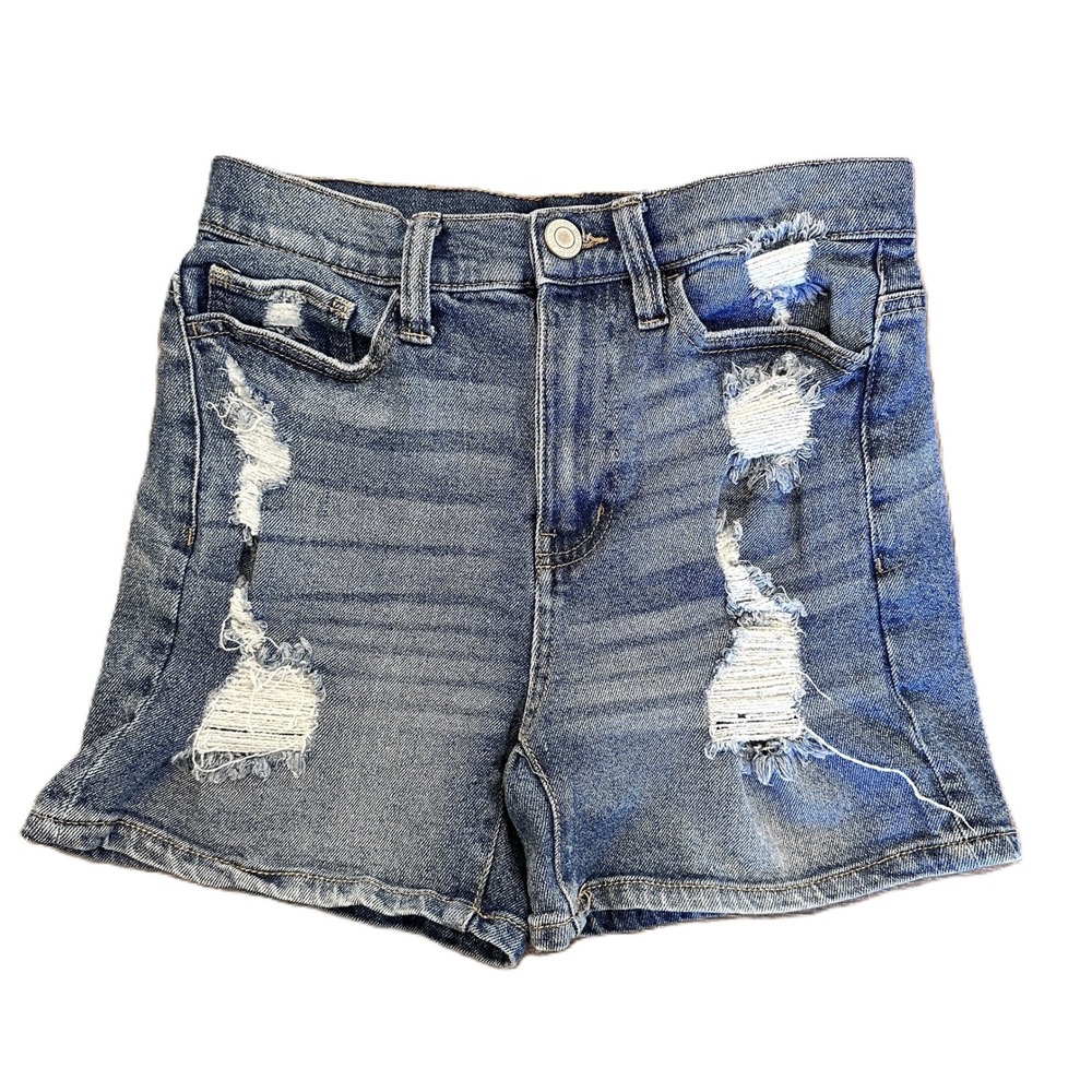 SO Vintage Stretch Mom Shorts High Rise Distressed Denim Blue Size 5/27